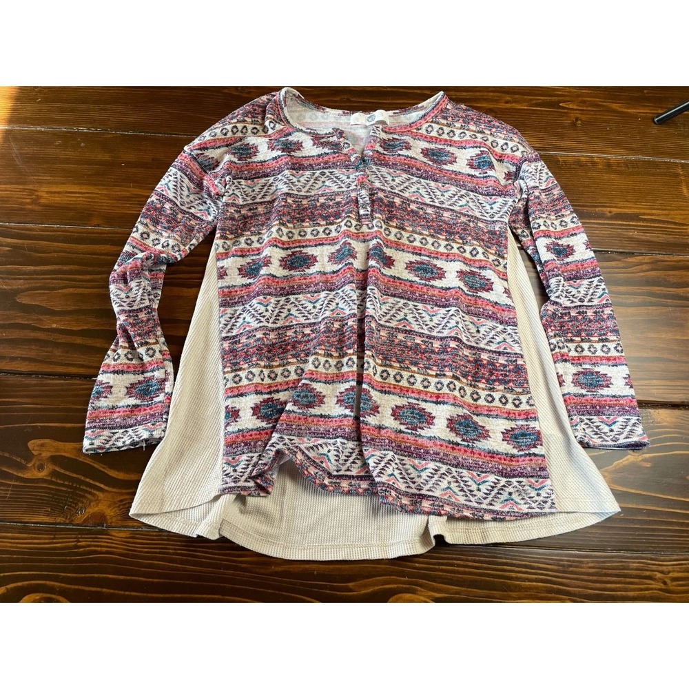 WF Sweater, Women's Size Large, Cream Pink, Multicolor, Aztec, Long-Sleeved